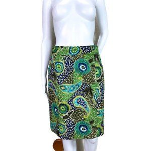 Etcetera Green Paisley Cotton Knee Length Straight Pencil Skirt Size 4